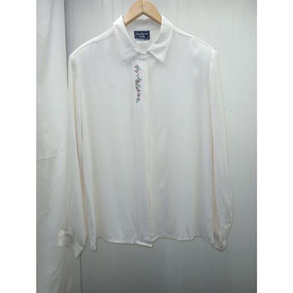 VTG southern lady , embroidered long sleeve blouse with shoulder pads size 12 - Picture 1 of 7
